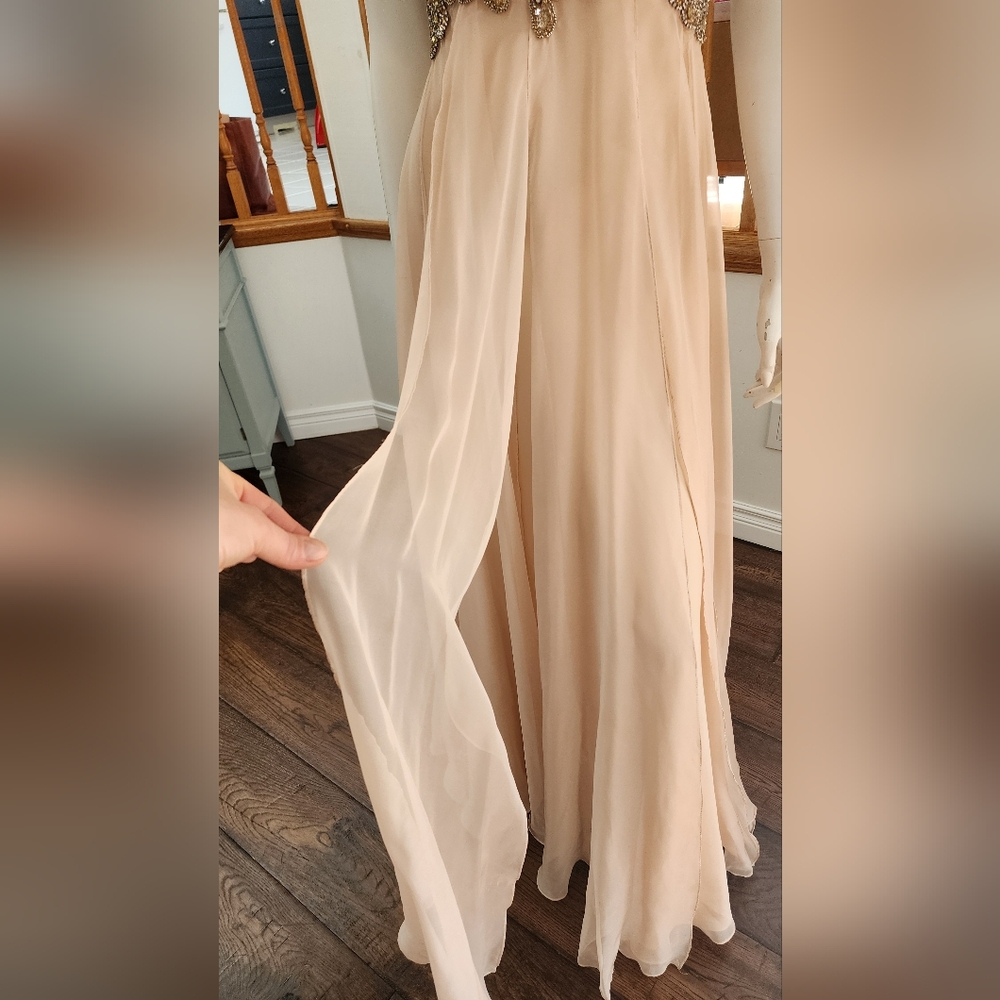 Jovani 81120 Blush Peach Beaded Chiffon Formal Gown | Crystal Bodice | Gala 6 - Picture 9 of 16